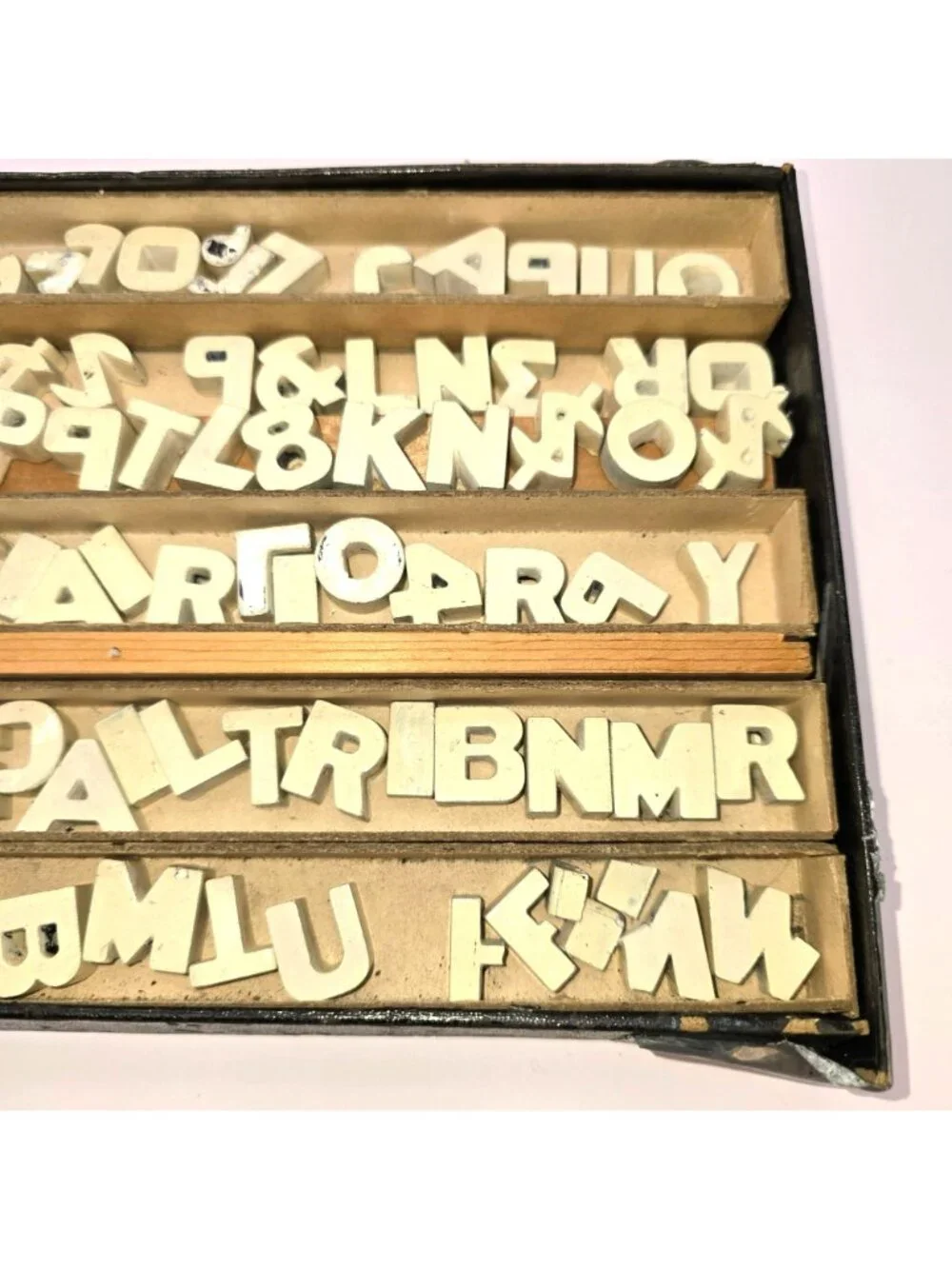 Vintage Wooden Letters Print Block Set Uppercase & Numbers In Box CM2344